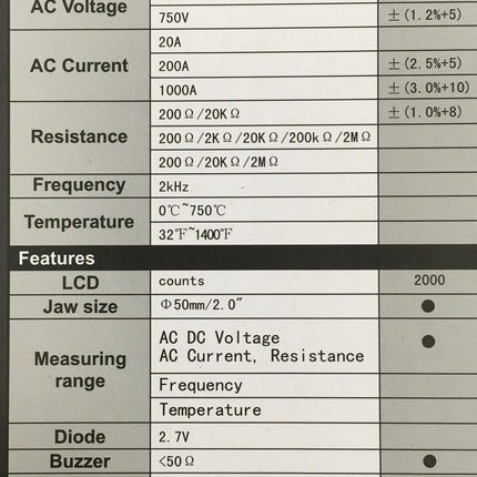Digital Clamp Meter AC/DC Voltage Resistance Frequency DM6266 - Batteries Incl..