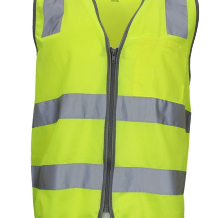 Hi Vis Safety Vest Reflective Tape Zip Up Workwear Pocket High Visibility in Yellow - M.