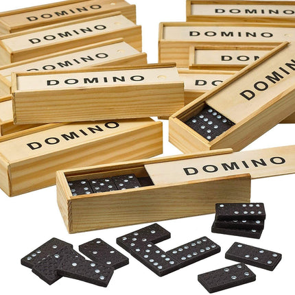 Domino Set Wooden Box Kids Children Traditional Toy 28 Dominoes.