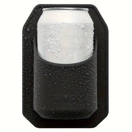 Silicone Shower Beer Holder Wall Mounted Beverage Can Rack Self Adhesive in Black.