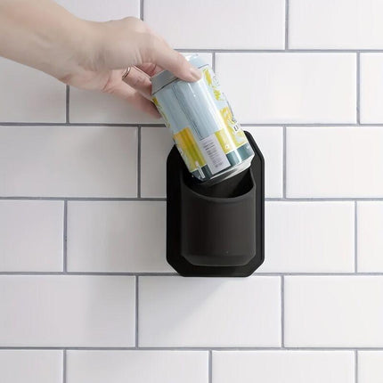 Silicone Shower Beer Holder Wall Mounted Beverage Can Rack Self Adhesive in Black.