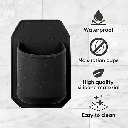 Silicone Shower Beer Holder Wall Mounted Beverage Can Rack Self Adhesive in Black.