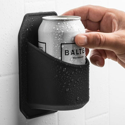 Silicone Shower Beer Holder Wall Mounted Beverage Can Rack Self Adhesive in Black.