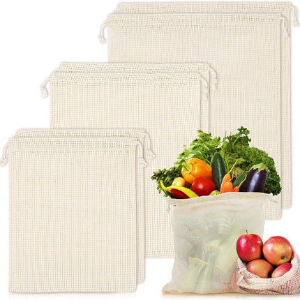 Set of 10 ECOCLAND Reusable Mesh Produce Bags Fruit Grocery Storage Washable Eco Bag.