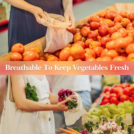 Set of 10 ECOCLAND Reusable Mesh Produce Bags Fruit Grocery Storage Washable Eco Bag.