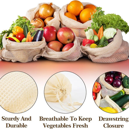 Set of 10 ECOCLAND Reusable Mesh Produce Bags Fruit Grocery Storage Washable Eco Bag.