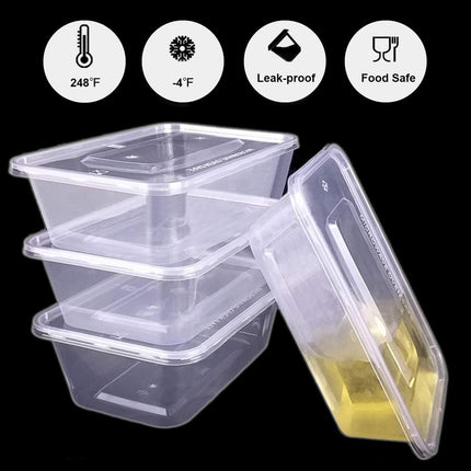 96pcs 2000ml Reusable Food Containers Plastic Meal Prep Storage w/ Lids - BPA Free (246*157*67mm).
