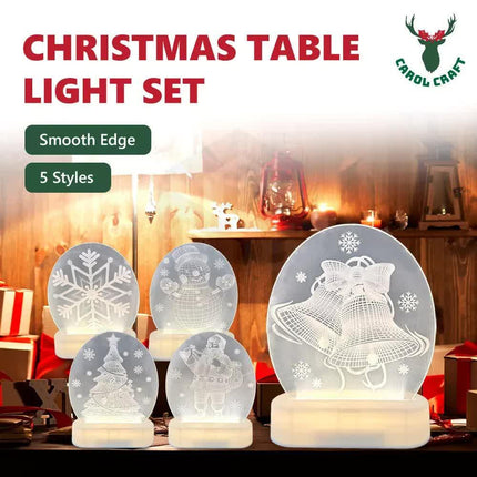 CarolCraft Christmas LED Acrylic USB Lamp Set of 5 Decoration Ornament Xmas Gift.