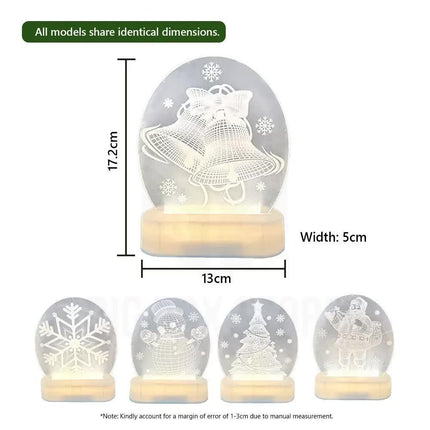 CarolCraft Christmas LED Acrylic USB Lamp Set of 5 Decoration Ornament Xmas Gift.
