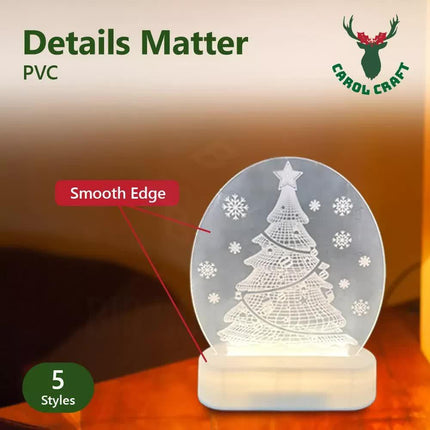 CarolCraft Christmas LED Acrylic USB Lamp Set of 5 Decoration Ornament Xmas Gift.