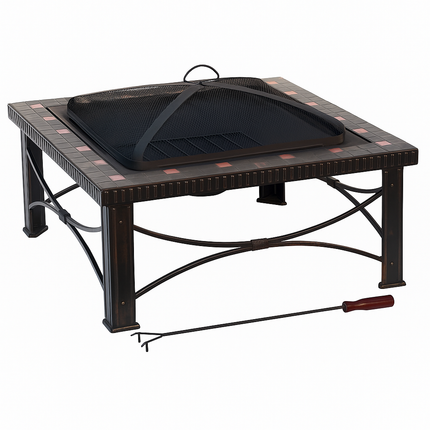 30" Square Slate Tile Fire Pit Outdoor Patio Heater Fireplace.