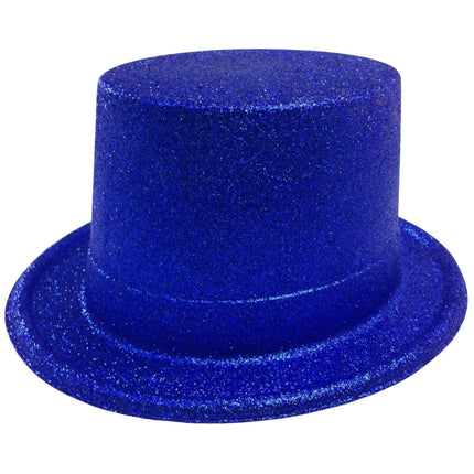 Glitter Top Hat Adult Costume Fancy Dress Party Plastic Tall Hat - Blue.