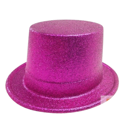 Glitter Top Hat Adult Costume Fancy Dress Party Plastic Tall Hat - Hot Pink.