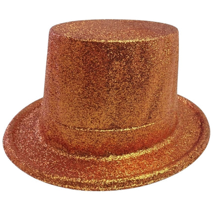 Glitter Top Hat Adult Costume Fancy Dress Party Plastic Tall Hat - Orange.