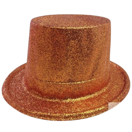 Glitter Top Hat Adult Costume Fancy Dress Party Plastic Tall Hat - Orange.