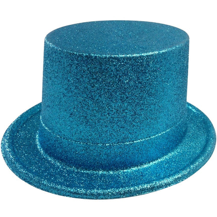 Glitter Top Hat Adult Costume Fancy Dress Party Plastic Tall Hat - Sky Blue.