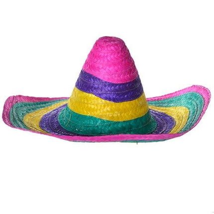 10x Rainbow Mexican SOMBRERO Fancy Dress Straw Party Costume Hat Cap.