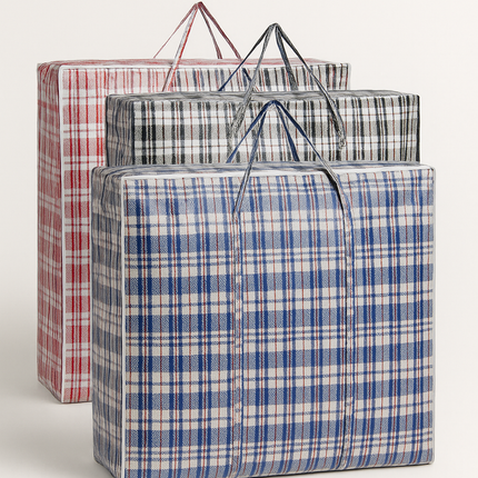 48x Large Stripe Bag Packing Storage Strip Zip Shopping Travel Check House Moving 78cm x 90cm x 25cm.