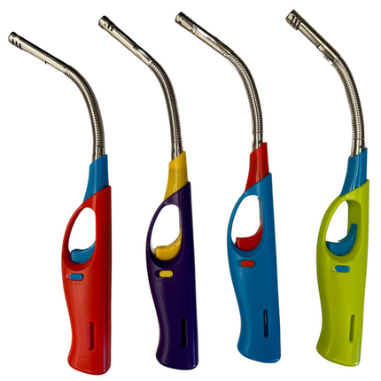 1x Clear Flexible Gas Lighter for BBQ Kitchen Cigarette w/ Safety Lock - Assorted Colours.