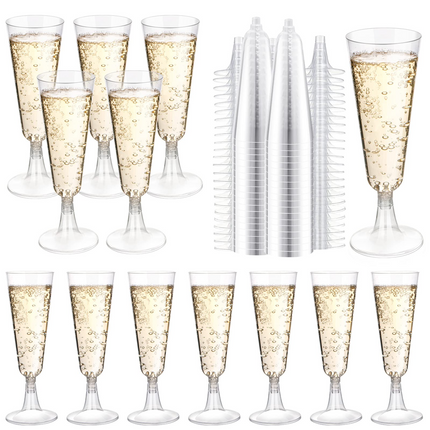 144x 150ml Premium Plastic Champagne Glasses Flutes Mimosa Bulk - Clear.