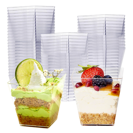 288x Premium Plastic Square Dessert Cups BPA Free Extra Strong Bulk.