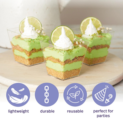 288x Premium Plastic Square Dessert Cups BPA Free Extra Strong Bulk.