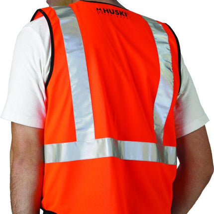 HUSKI Hi Vis Patrol Vest 3M Reflective Tape Safety Workwear High Visibility - Orange - XL.