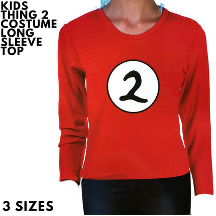 Kids Cat In The Hat Thing 2 Long Sleeve Red Top Party Costume Book Week - S (4-5 Years Old).