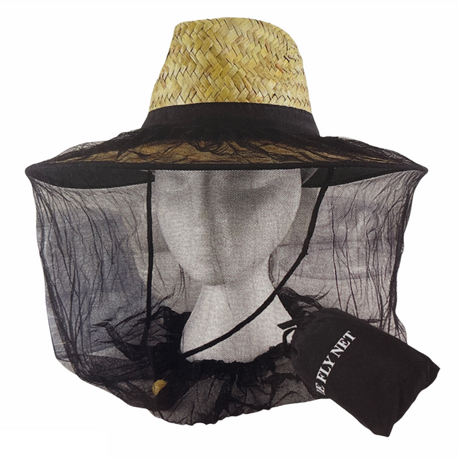 Mosquito Hat Net Head Protector Bee Bug Mesh Insect Mozzie Fishing Fly - Black.