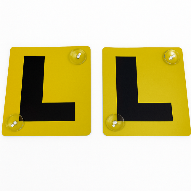 2x LEARNER L PLATES Suction Car Window Signs in Yellow/Black.