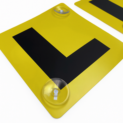 2x LEARNER L PLATES Suction Car Window Signs in Yellow/Black.