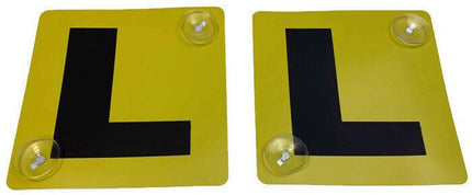 2x LEARNER L PLATES Suction Car Window Signs in Yellow/Black.