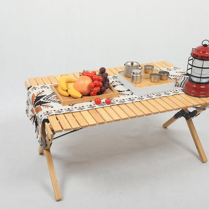 Folding Camping Table Bamboo Roll Up Portable Outdoor Picnic BBQ Desk Beach.