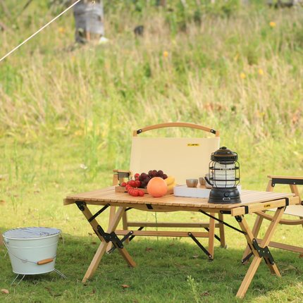 Folding Camping Table Bamboo Roll Up Portable Outdoor Picnic BBQ Desk Beach.
