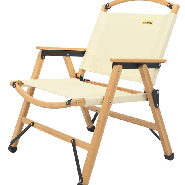 Bamboo Canvas Foldable Outdoor Camping Chair Wooden Travel Picnic Park - Khaki/Beige.