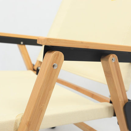 Bamboo Canvas Foldable Outdoor Camping Chair Wooden Travel Picnic Park - Khaki/Beige.