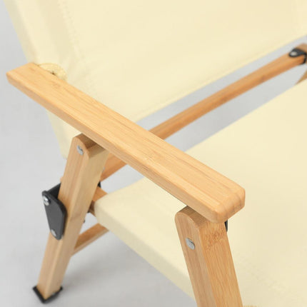 Bamboo Canvas Foldable Outdoor Camping Chair Wooden Travel Picnic Park - Khaki/Beige.