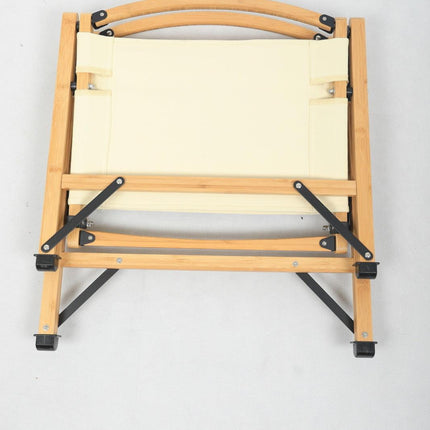 Bamboo Canvas Foldable Outdoor Camping Chair Wooden Travel Picnic Park - Khaki/Beige.