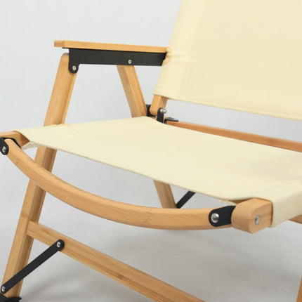 Bamboo Canvas Foldable Outdoor Camping Chair Wooden Travel Picnic Park - Khaki/Beige.