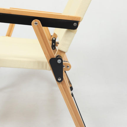 Bamboo Canvas Foldable Outdoor Camping Chair Wooden Travel Picnic Park - Khaki/Beige.