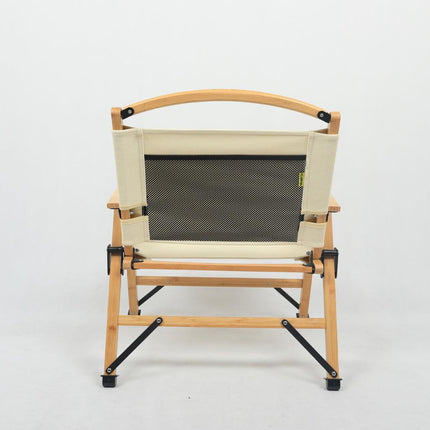 Bamboo Canvas Foldable Outdoor Camping Chair Wooden Travel Picnic Park - Khaki/Beige.