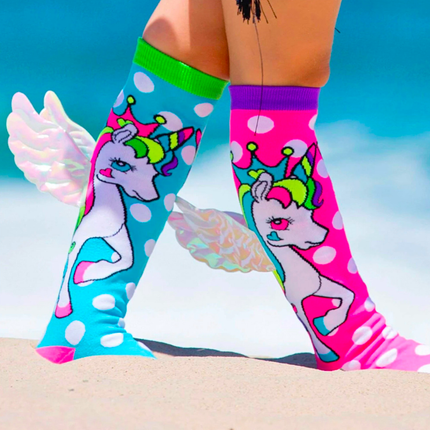 MADMIA Flying Unicorn Toddler Long Knee High Socks - Girl's Pair - Pink/Blue.