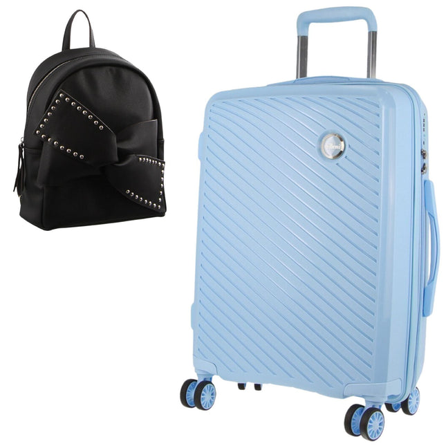 Pierre Cardin Inspired Milleni Luggage Bag Large in Blue + Milleni Waist Bag (2 Items).