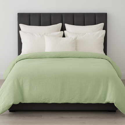 100% Cotton Muslin Duvet Quilt Cover Set w/ 2 Pillow Cases in Pastel Green - Double.