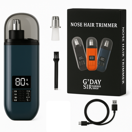 Handheld Portable Nose Hair Trimmer Rechargeable USB-C Clipper Shaver in Blue/Teal.