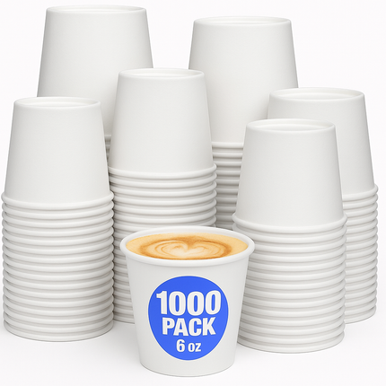1000pcs 6oz Premium White Paper Coffee Takeaway Cups Bulk.