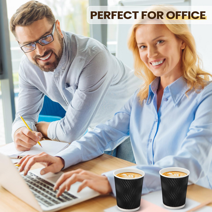360x Triple Wall Paper Coffee Cups w/Lids (8oz) Disposable Takeaway Bulk in Black.