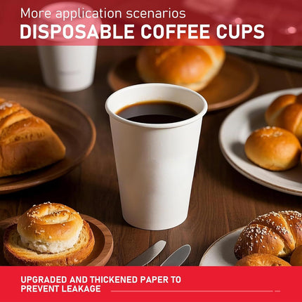 1000x 12oz Premium Paper Coffee Cups in White Bulk Wax Free Extra Strong in White.