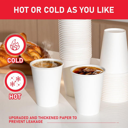 1000x 12oz Premium Paper Coffee Cups in White Bulk Wax Free Extra Strong in White.
