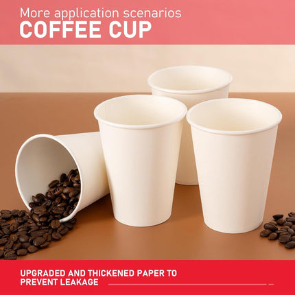 1000x 12oz Premium Paper Coffee Cups in White Bulk Wax Free Extra Strong in White.